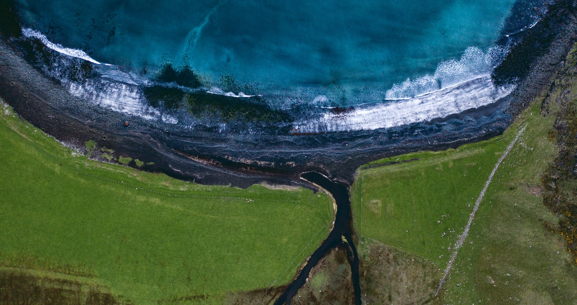 Aerial view of land and ocean